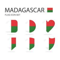 Madagascar 3d bandiera icone di 6 forme tutti isolato su bianca sfondo. vettore