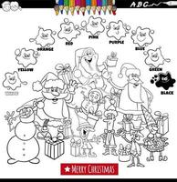 libro dei colori di base con un gruppo di personaggi natalizi vettore
