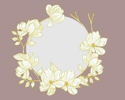 mano disegnato oro magnolia fiore ghirlanda vettore