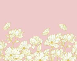 mano disegnato oro magnolia fiore sfondo vettore