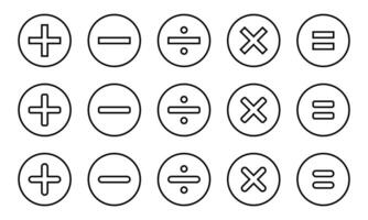 di base matematica simboli su cerchio linea. aggiunta, sottrazione, divisione, moltiplicazione, e uguaglianza icona vettore