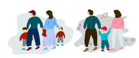 famiglia a piedi insieme, celebrazioni vacanze e all'aperto attività. madre, padre e bambini. tradizionale eterosessuale famiglie con bambini vettore