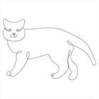 continuo singolo linea disegno di un' carino gatto animale domestico animale vettore arte disegno