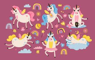carino unicorni impostare. fiaba pony. cartone animato vettore illustrazione