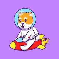 carino astronauta shiba inu equitazione razzo cartone animato vettore icone illustrazione. piatto cartone animato concetto. adatto per qualunque creativo progetto.