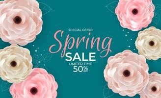 primavera offerta speciale vendita sfondo poster modello di fiori e foglie naturali. illustrazione vettoriale