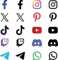 sociale media icone - instagram Facebook cinguettio X WhatsApp tik tok contrazione Youtube discordia Pinterest vettore