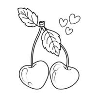 mano disegnato vettore illustrazione di paio di cuore sagomato ciliegie.romantico scarabocchio schizzo, grafico linea arte, colorazione pagina