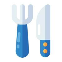 forchetta con coltello, concetto di vasellame icona. vettore