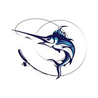 Marlin pesca torneo logo modello vettore. Marlin pesce salto illustrazione logo design vettore