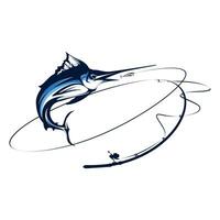 Marlin pesca torneo logo modello vettore. Marlin pesce salto illustrazione logo design vettore