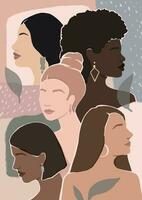 Da donna diverso facce di diverso etnico gruppi. movimento per empower donne. internazionale Da donna giorno. vettore piatto illustrazione