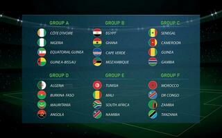 Africa tazza 2023 gruppi. calcio torneo trasmissione grafico modello. vettore