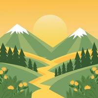 lago montagna paesaggio panoramico cartone animato avventura sfondo illustrazione vettore