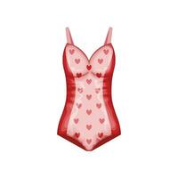 costume da bagno. donne S rosso bagnarsi completo da uomo decorato con cuori. abbigliamento da spiaggia. vettore illustrazione isolato su un' bianca sfondo