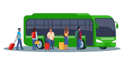 persone su auto stazione. uomo, donna in piedi vicino trasporto, in attesa per passeggeri imbarco. cittadino, urbano infrastruttura concetto. vettore illustrazione.