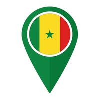 Senegal bandiera su carta geografica Pinpoint icona isolato. bandiera di Senegal vettore