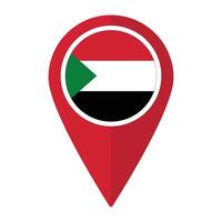 Sudan bandiera su carta geografica Pinpoint icona isolato. bandiera di Sudan vettore