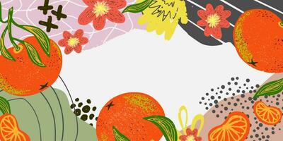 un illustrazione di arance e fiori vettore