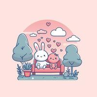 vettore illustrazione carino coppia animale personaggio coniglio per san valentino giorno amore cuore