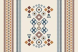 etnico geometrico tessuto modello attraversare punto.ikat ricamo etnico orientale pixel modello Marrone crema sfondo. astratto, vettore, illustrazione. trama, abbigliamento, cornice, motivi, seta sfondo. vettore