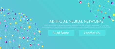 Banner di reti neurali artificiali. Una forma di connessionismo ANNs. Sistemi informatici ispirati alle reti neurali biologiche. Illustrazione vettoriale