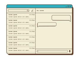 estetico design per messaggero App con Vintage ▾ nostalgico ui. bolla discorso con posto per testo, voce e media condivisione. retrò computer interfaccia. vettore piatto illustrazione.