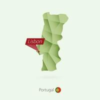 verde pendenza Basso poli carta geografica di Portogallo con capitale Lisbona vettore