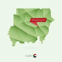 verde pendenza Basso poli carta geografica di Sudan con capitale khartoum vettore