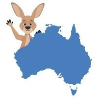 blu carta geografica di Australia con un' canguro agitando suo zampa vettore