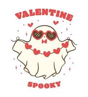 carino retrò San Valentino fantasma, San Valentino spaventoso amore scarabocchio nel kawaii stile mano disegno, camicia design. vettore