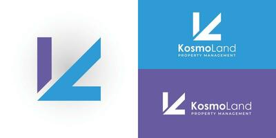 astratto iniziale lettera K e l logo nel blu colore isolato nel bianca sfondo applicato per proprietà gestione azienda logo design presentata con multiplo sfondo colori. vettore
