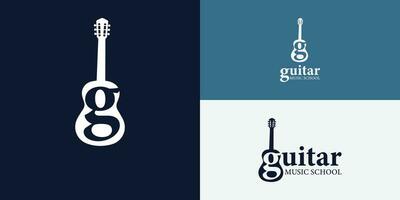 chitarra logo applicato per musica scuola attività commerciale logo presentata con multiplo sfondo colori e esso è adatto per musicale attività commerciale logo design ispirazione modello vettore