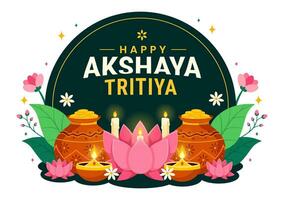 akshaya tritiya Festival vettore illustrazione con un' d'oro kalash, candela, pentola e oro monete per dhanteras celebrazione nel tradizionale indù vacanza