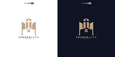 Chiesa cristiano con costruire forma logo design vettore