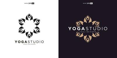 yoga studio logo. benessere Salute terme linea icona. meditazione simbolo. zen armonia equilibrio cartello. vettore
