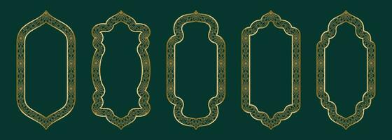 oro arco telaio forma islamico porta o finestra con geometrico girikh modello, silhouette Arabo arco. collezione nel orientale stile. montatura nel Arabo musulmano design per Ramadan kareem. vettore illustrazione