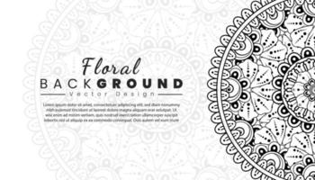 sfondo con fiori mehndi. linee nere su sfondo bianco. banner o modello di carta vettore