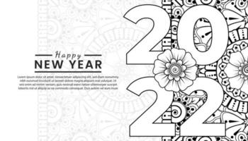 felice anno nuovo 2022 banner o modello di carta con fiore mehndi vettore