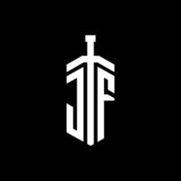 jf logo monogramma con modello di progettazione nastro elemento spada vettore