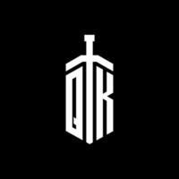 qk logo monogramma con modello di progettazione nastro elemento spada vettore