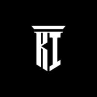 logo monogramma ki con stile emblema isolato su sfondo nero vettore