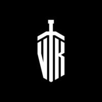 monogramma logo vk con modello di progettazione nastro elemento spada vettore