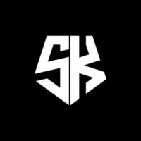 sk logo monogramma con modello di design in stile a forma di pentagono vettore