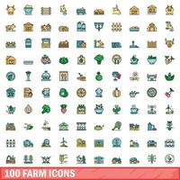 100 azienda agricola icone impostare, colore linea stile vettore