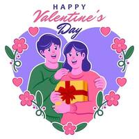 contento San Valentino giorno saluto carta con carino coppia nel amore vettore