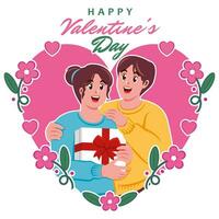 contento San Valentino giorno saluto carta con carino coppia nel amore vettore