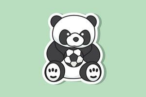 carino orsacchiotto orso con calcio etichetta design vettore illustrazione. animale natura icona concetto. piatto cartone animato stile icona design.