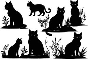 impostato di nero gatti guardare su il finestra, vettore illustrazione su bianca sfondo