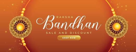 bellissimo Raksha bandhan vendita bandiera con realistico rakhi design vettore